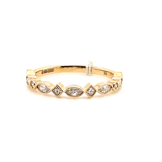 Round Brilliant, Princess and Marquise Cut Diamond, 9ct Yellow Gold Half Eternity Ring