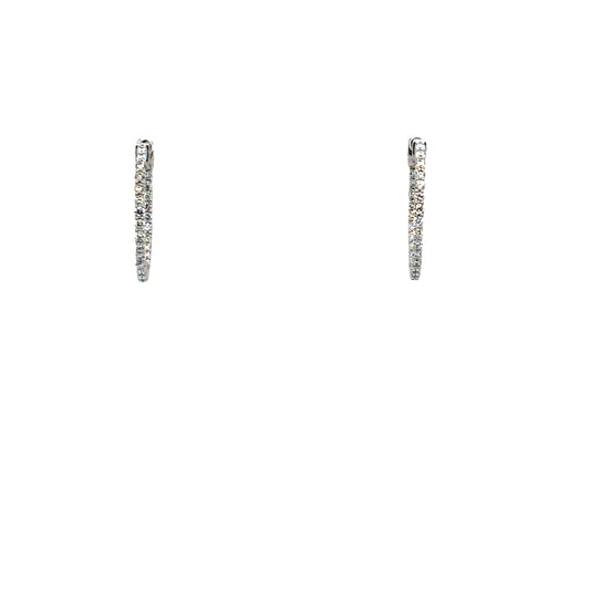 Inside And Out Round Brilliant Diamond, 9ct White Gold Hinged Hoop Earrings