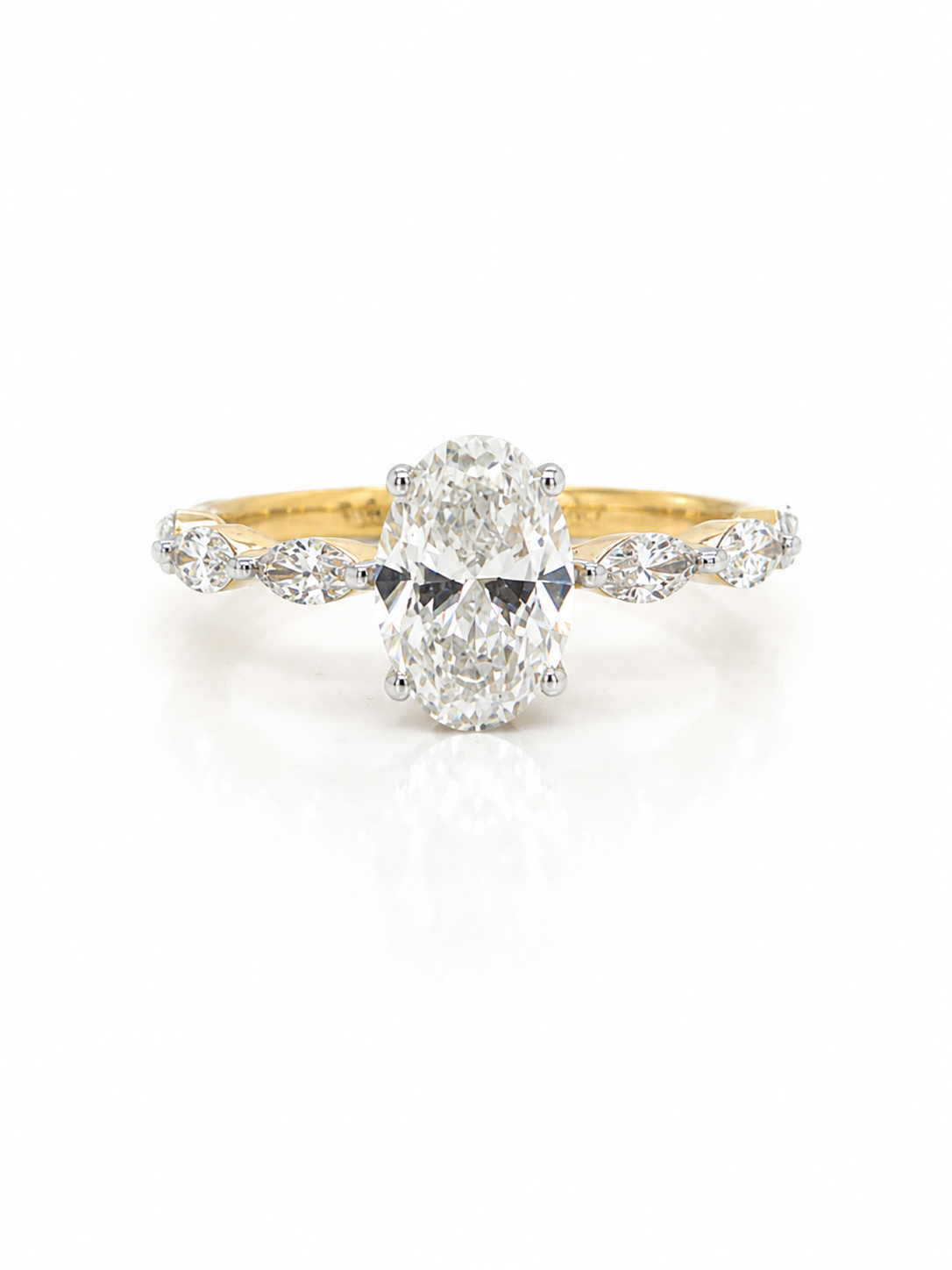 Diamond Maquise and Hidden Halo Ring in Yellow Gold