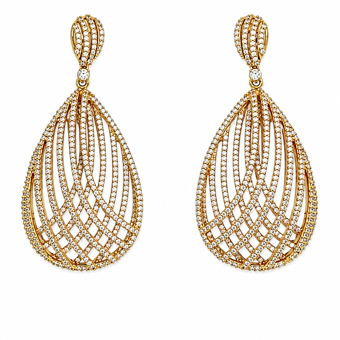 9ct Gold Plated 925 Silver Pear Shaped Drop Earrings with Cubic Zirconias