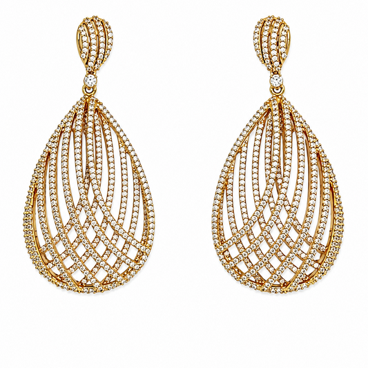 9ct Gold Plated 925 Silver Pear Shaped Drop Earrings with Cubic Zirconias