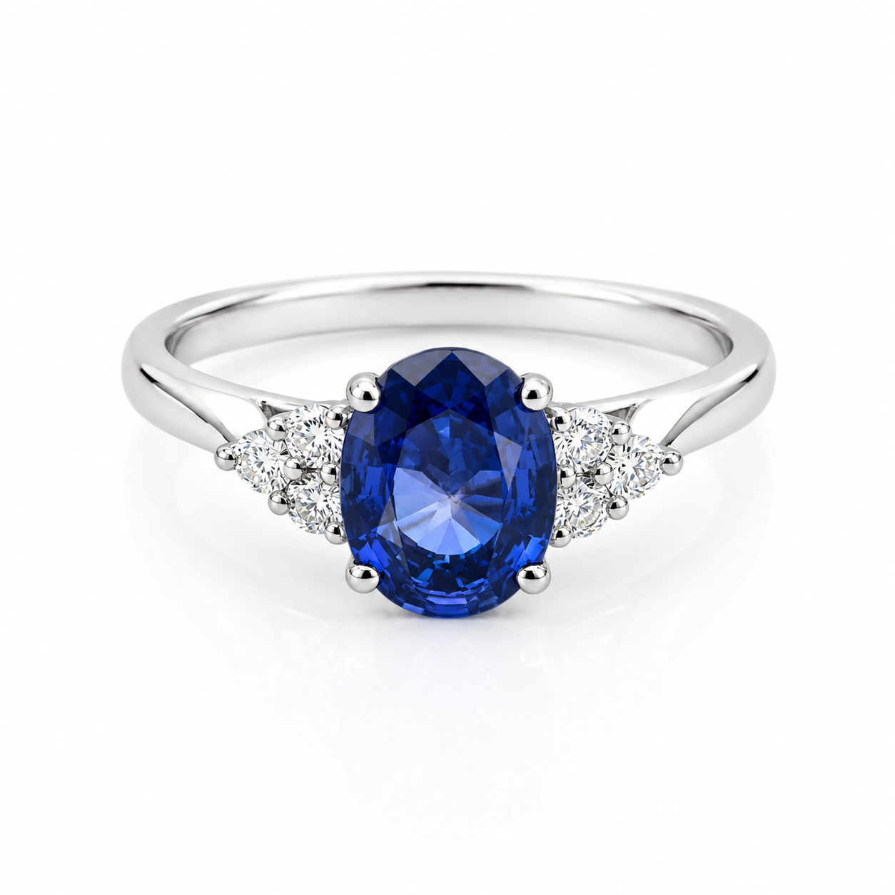 Sapphire and Diamond Trefoil Ring in 9ct white gold