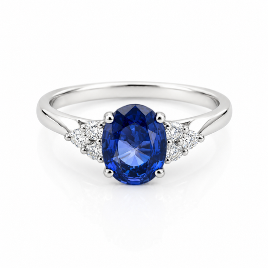 Sapphire and Diamond Trefoil Ring in 9ct white gold