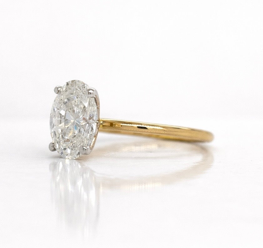 Oval Soliatire Engagement Ring 2.05ct in 9ct Yellow and White Gold
