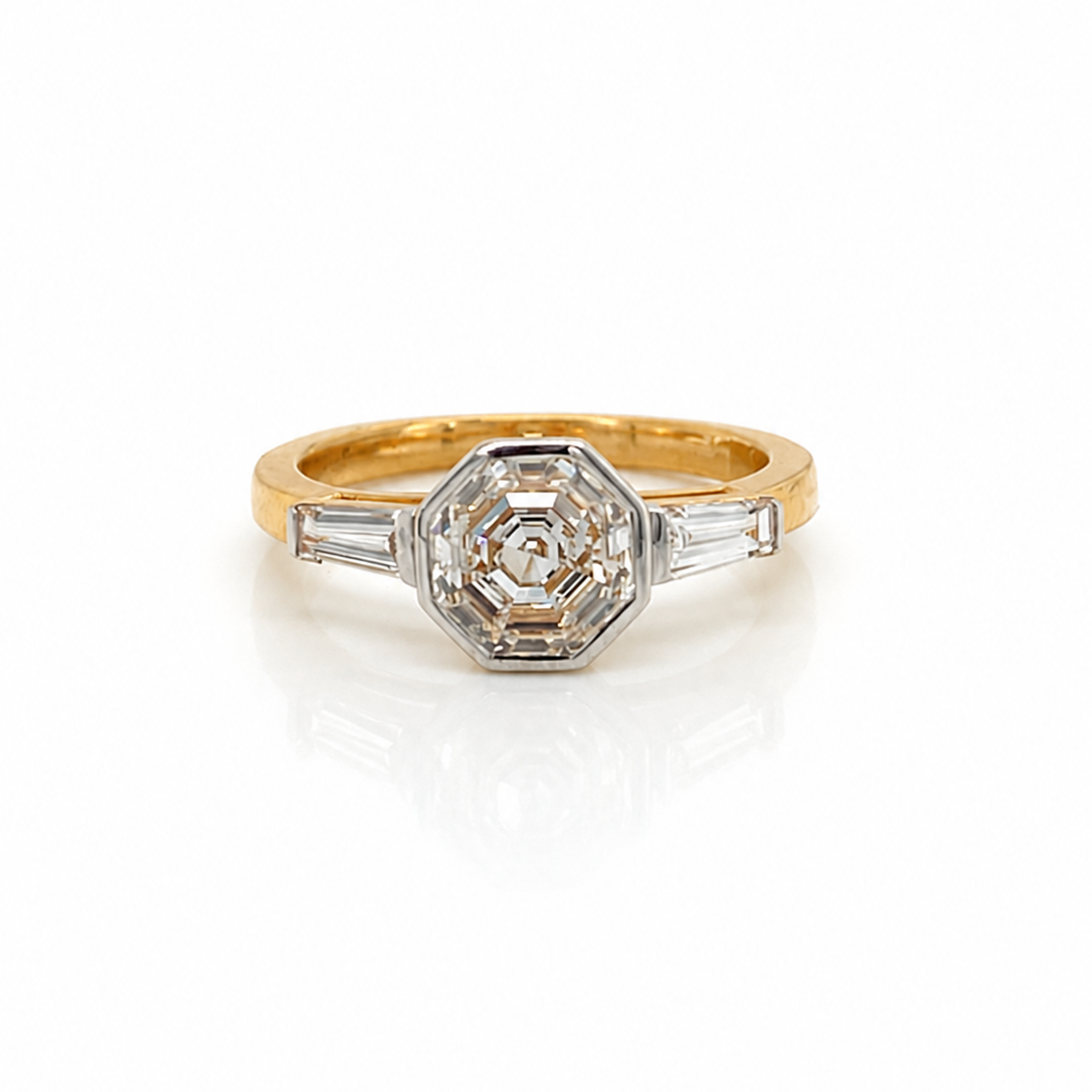 Diamond Trilogy Ring in Yellow Gold with an Octagonal centre