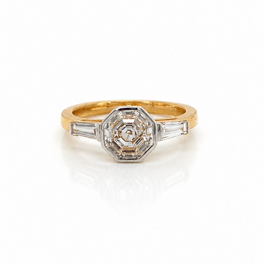 Diamond Trilogy Ring in Yellow Gold with an Octagonal centre