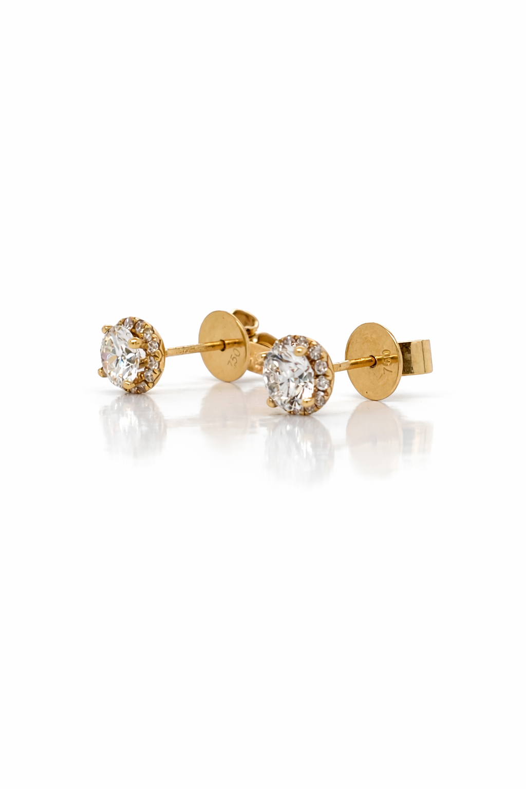 Round Brilliant Diamond Halo, 0.87cts, 18ct Yellow Gold Ear Studs