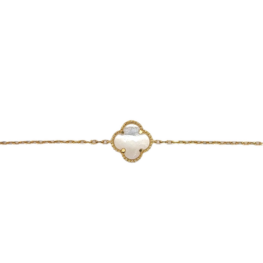 925 gold plated small mother of pearl clover bracelet
