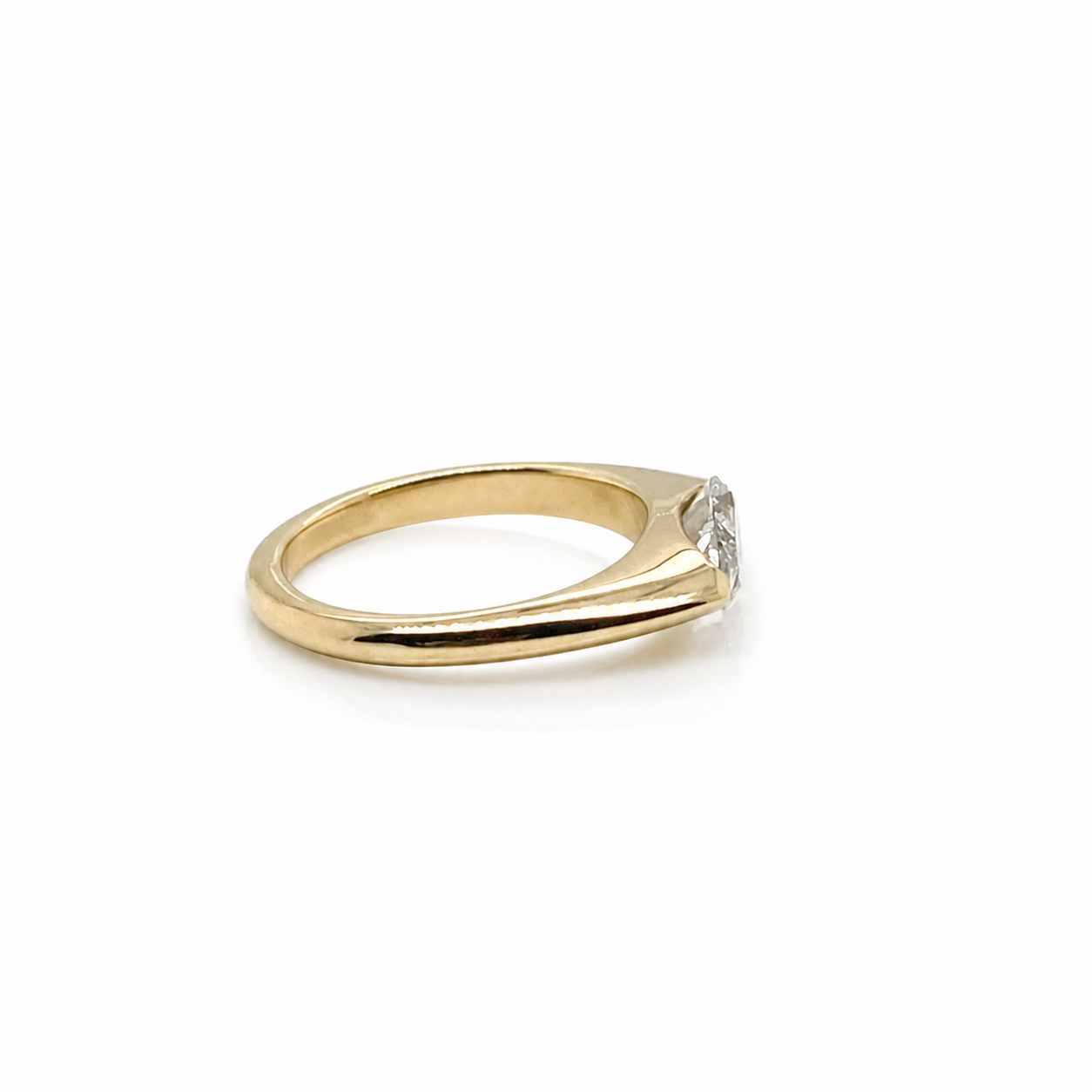 001796 - BESPOKE - Lab Grown Marquise Cut East West, Size H, 2 claw (L shaped marquise style), 14ct Yellow Gold 2mm Wide Band