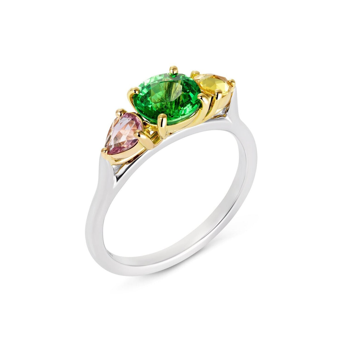 Three Stone Tsavorite Garnet Ring Platinum 18ct Gold