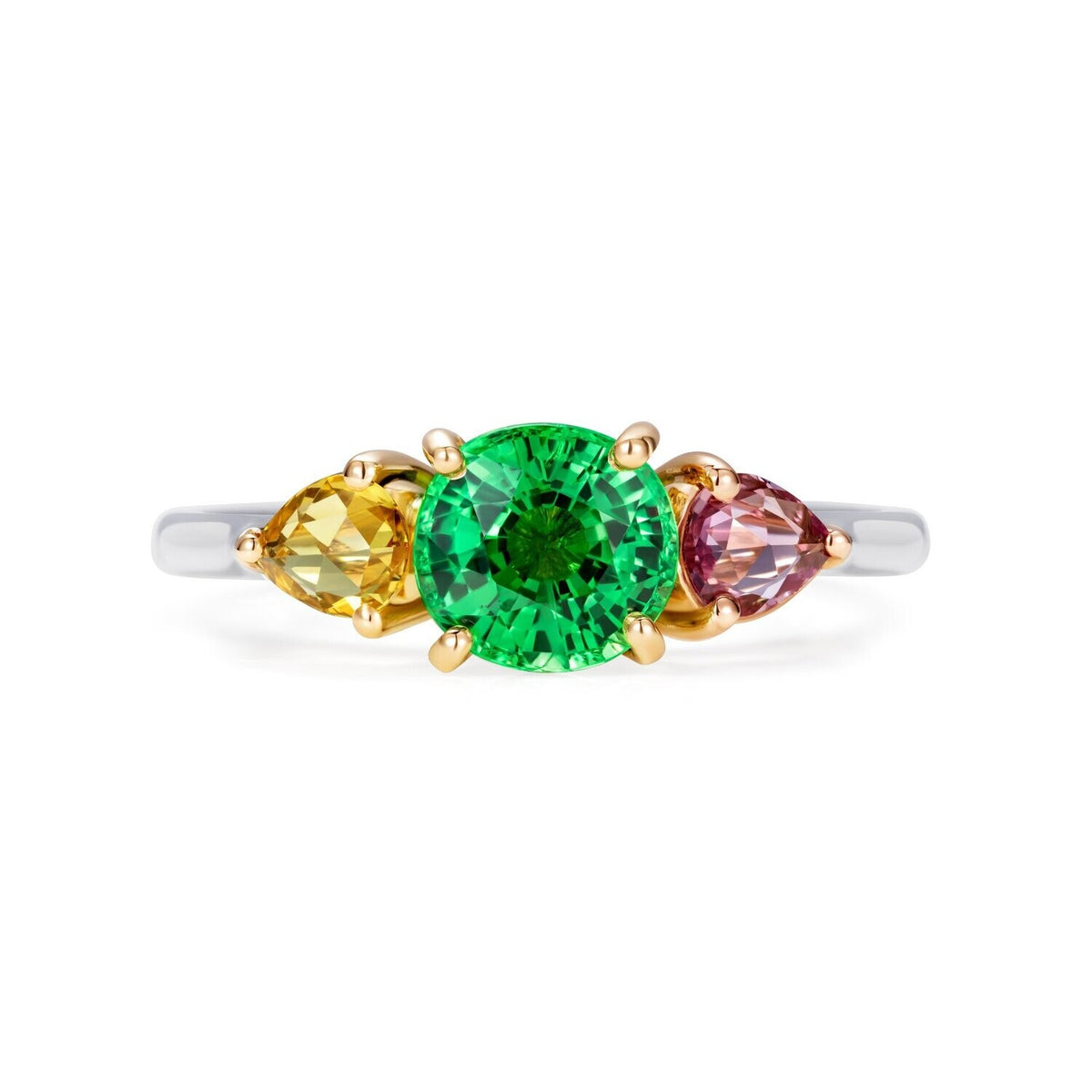 Three Stone Tsavorite Garnet Ring Platinum 18ct Gold