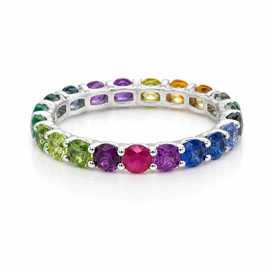 Rainbow Full Eternity Ring In Platinum With Alternating Sapphires