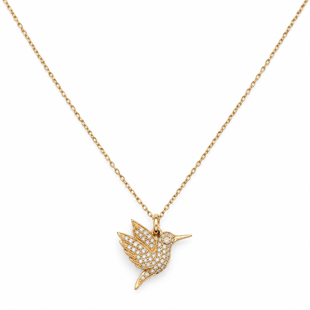 Diamond Hummingbird Solitaire Pendant Necklace in 14ct Yellow Gold
