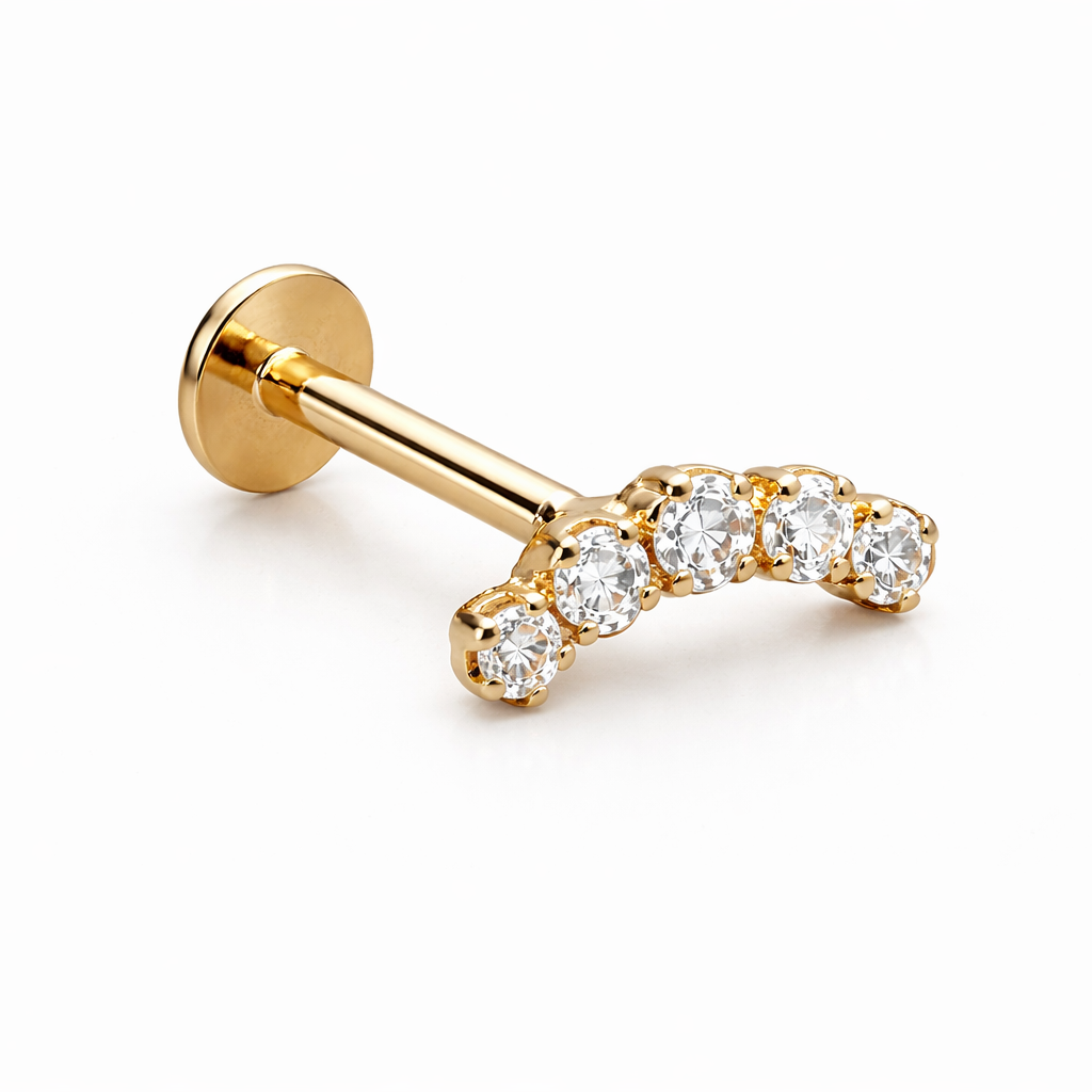 9ct Yellow Gold Curved Cubic Zirconia Labret Ear Stud
