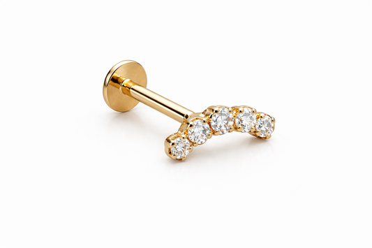 9ct Yellow Gold Curved Cubic Zirconia Labret Ear Stud