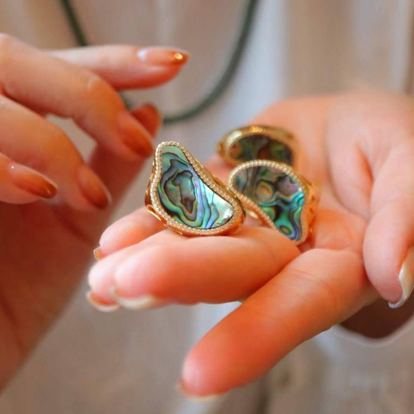 Gold Vermeil Adjustable Ocean Wave Design Shell Statement Ring