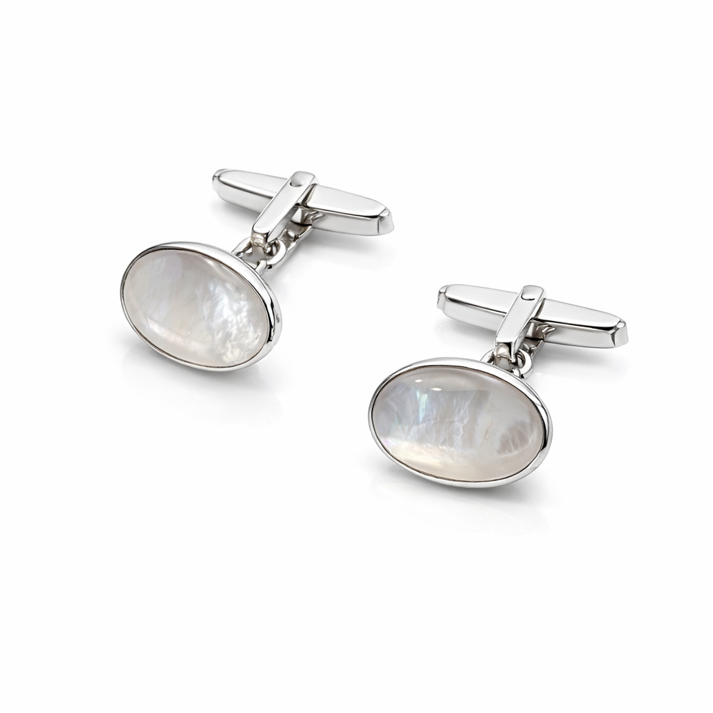 Sterling Silver Mother of Pearl Oval Cufflinks