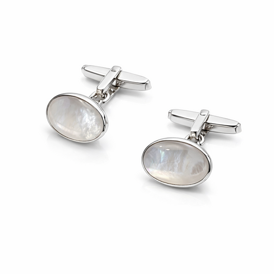 Sterling Silver Mother of Pearl Oval Cufflinks