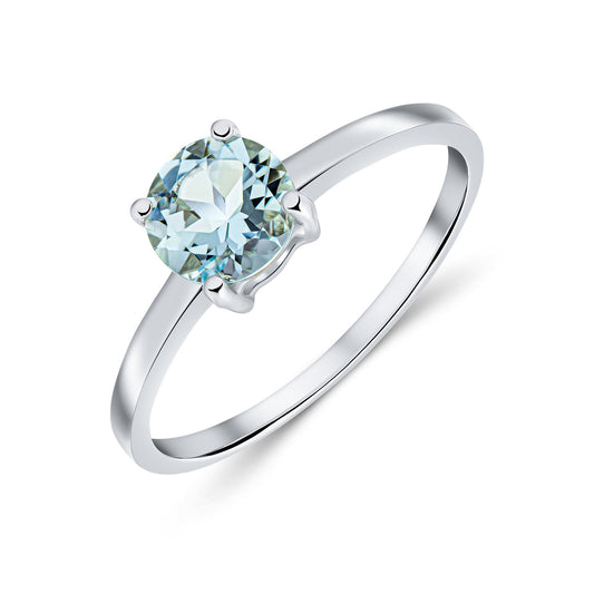 Round Brilliant Cut Aquamarine Ring in 9ct White Gold