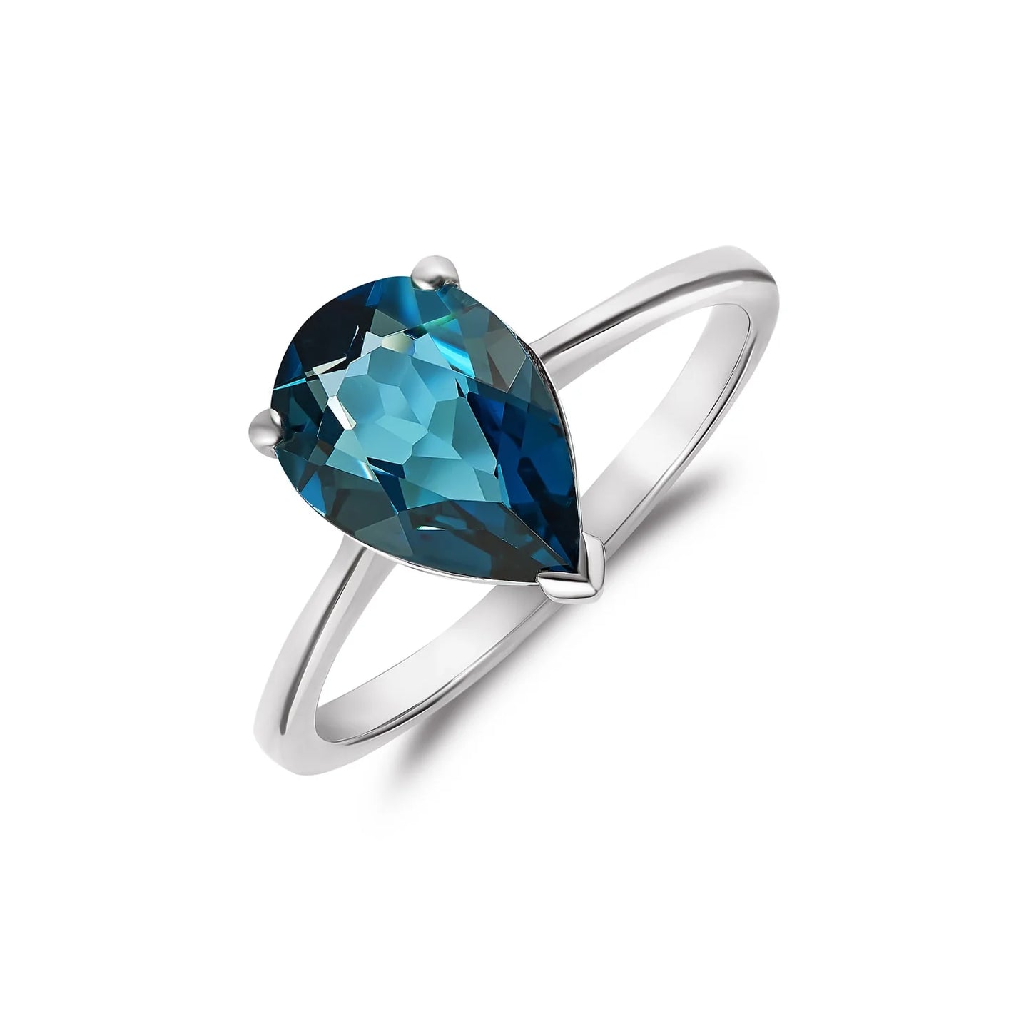 9ct White Gold Pear Cut London Blue Topaz