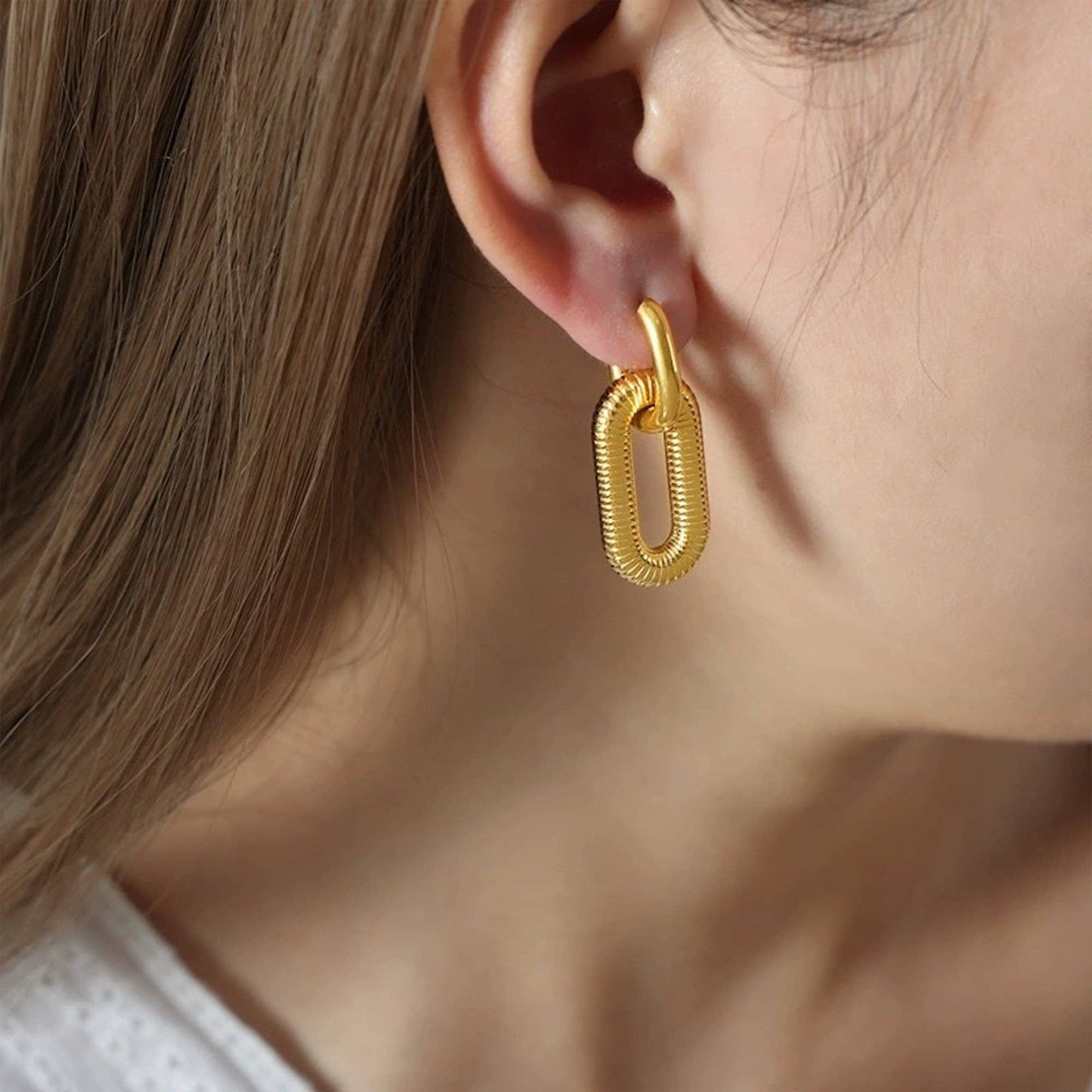 Gold Plated Bold Chain Large Drop Earrings