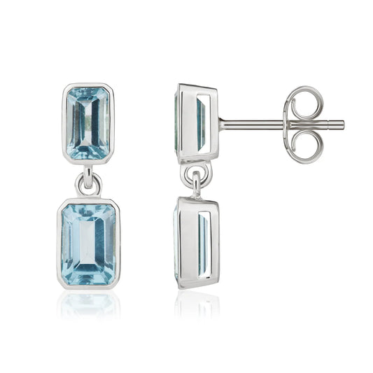 Swiss topaz drop earrings in 9ct white gold