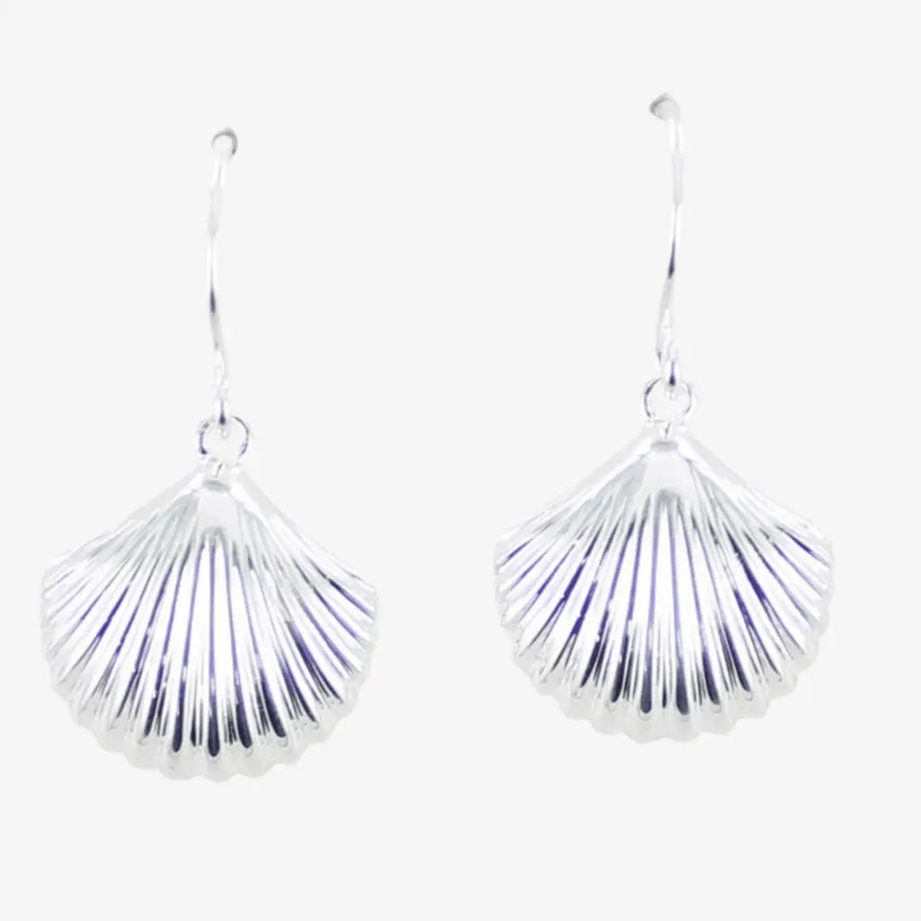 Sterling Silver Large Scallop Shell Drop Earrings