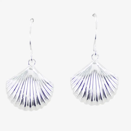 Sterling Silver Large Scallop Shell Drop Earrings