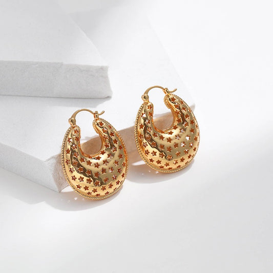 Gold Plated Vintage Style Hollow Star Earrings