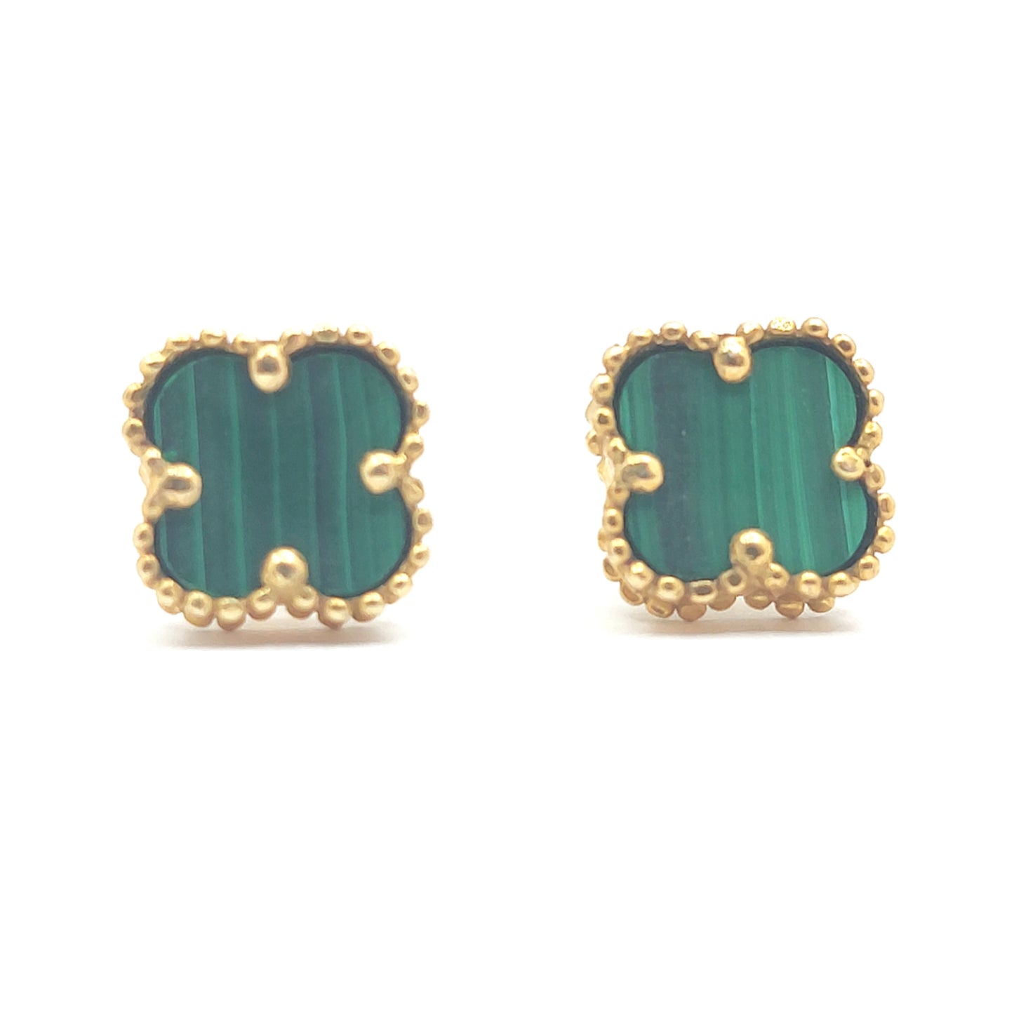 925 yellow gold malachite clover stud earrings