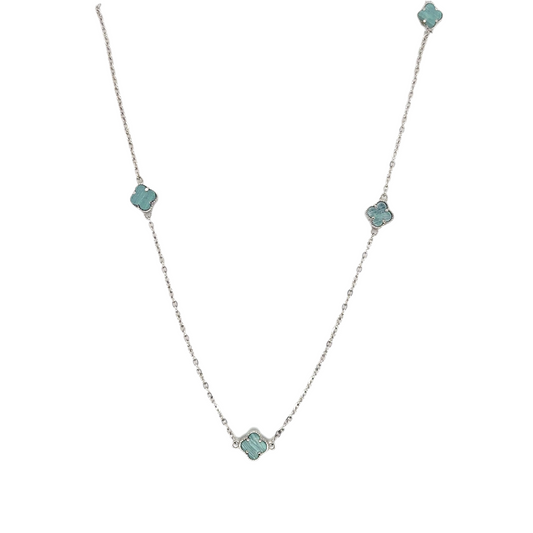 925 silver small multi blue long clover necklace