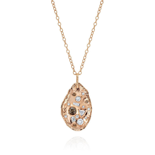 9ct Rose Gold Chocolate Chip Cookie Pendant - Assorted Diamonds and Chain
