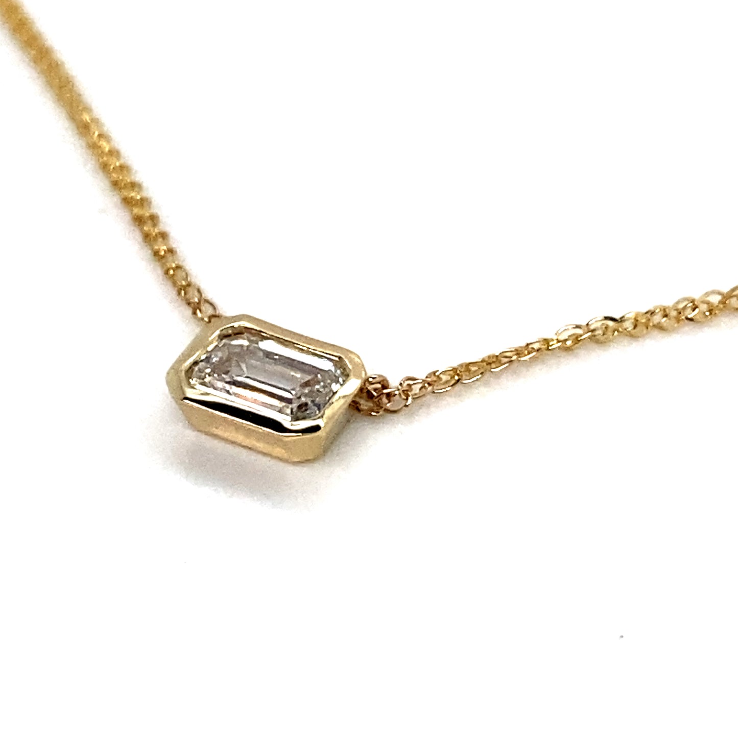 Emerald Cut 0.66ct Diamond Bezel Set 9ct Yellow Gold Necklace