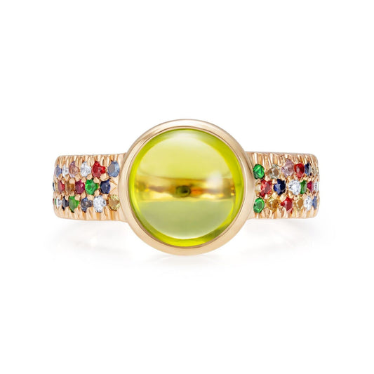 Cabochon Peridot, Sapphire and Diamond 9ct Rose Gold Ring