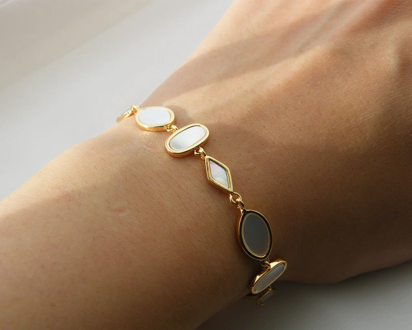 Silver 18ct Yellow Gold Plated Mother of Pearl Bracelet
