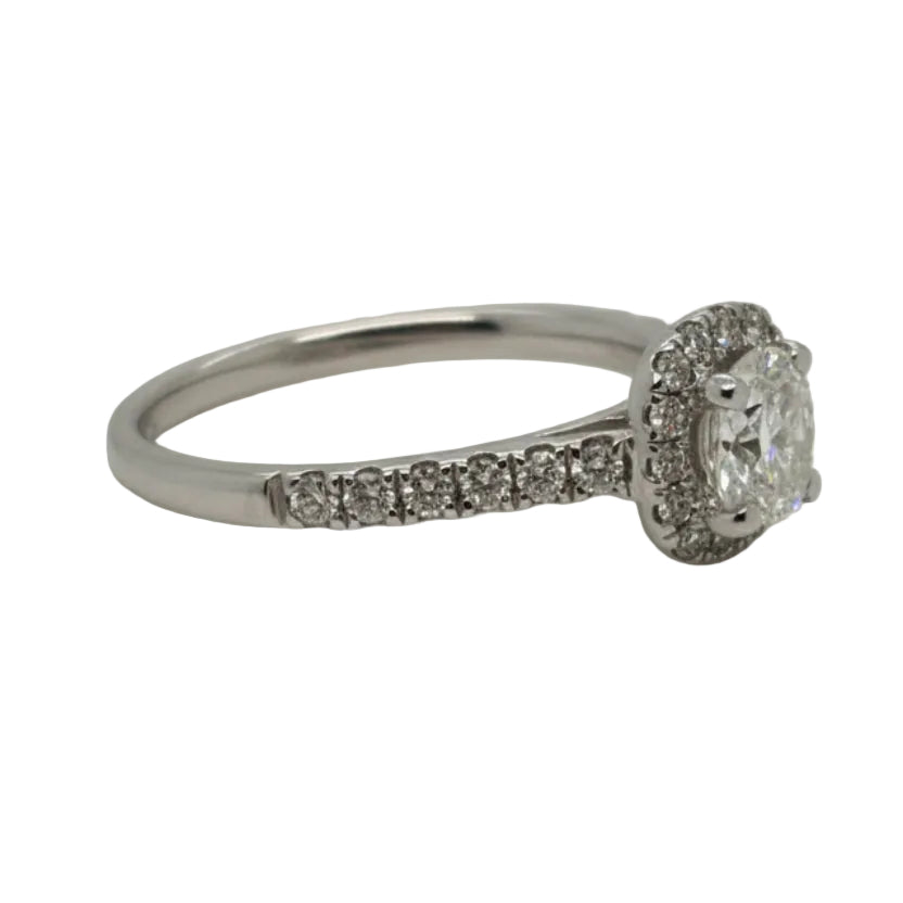18ct White Gold Natural Cushion Cut Halo Ring