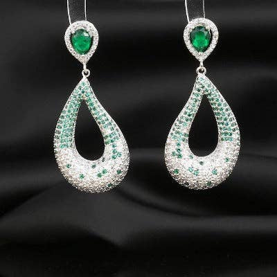 Silver Plated Green Gemstone Water Drop Earrings