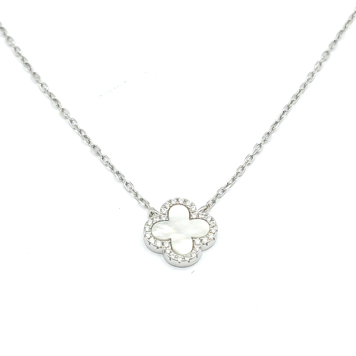 925 mother of pearl cz single clover necklace