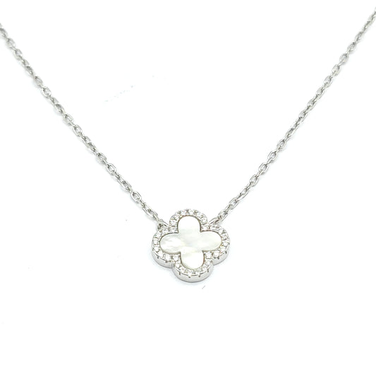 925 mother of pearl cz single clover necklace
