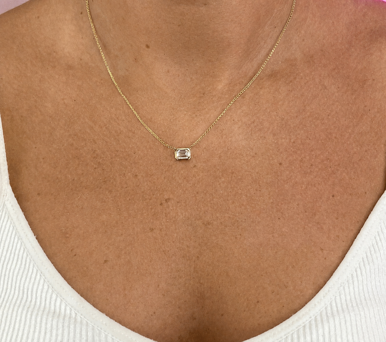 Emerald Cut 0.66ct Diamond Bezel Set 9ct Yellow Gold Necklace