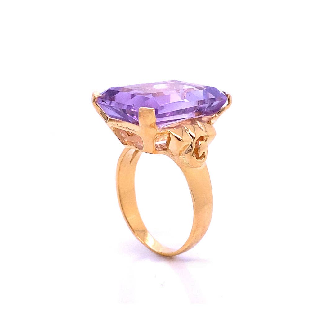 Emerald Cut Purple Amethyst Reign, 18ct Gold Vermeil Cocktail Ring