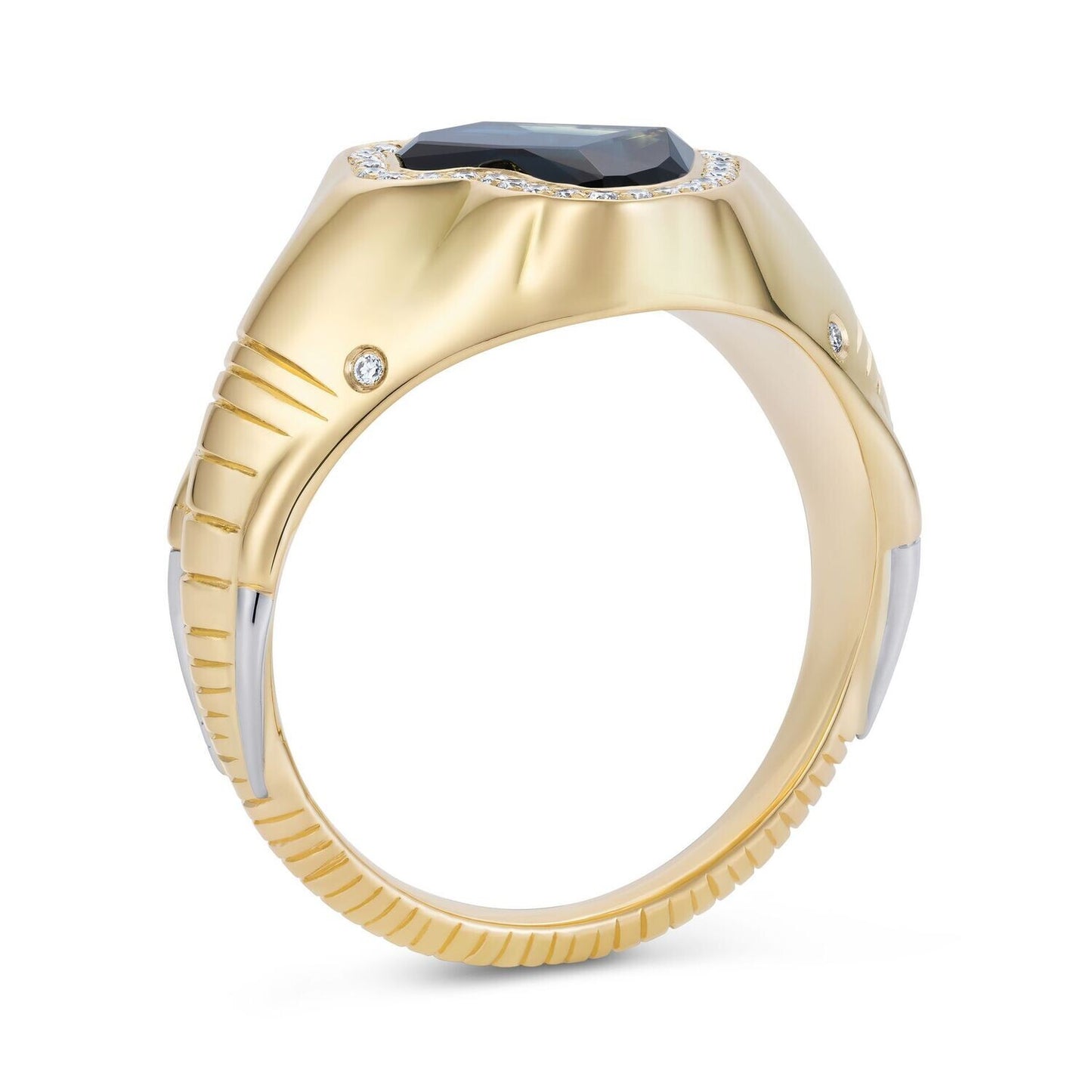 18ct Yellow Gold and Platinum Africa Elephant Sapphire Diamond Signet Ring