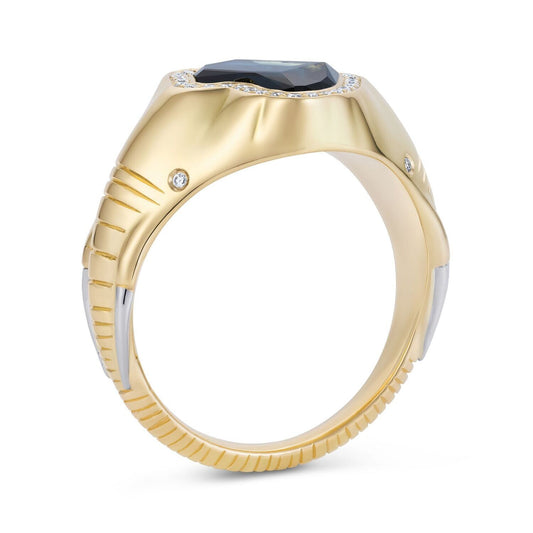 18ct Yellow Gold and Platinum Africa Elephant Sapphire Diamond Signet Ring