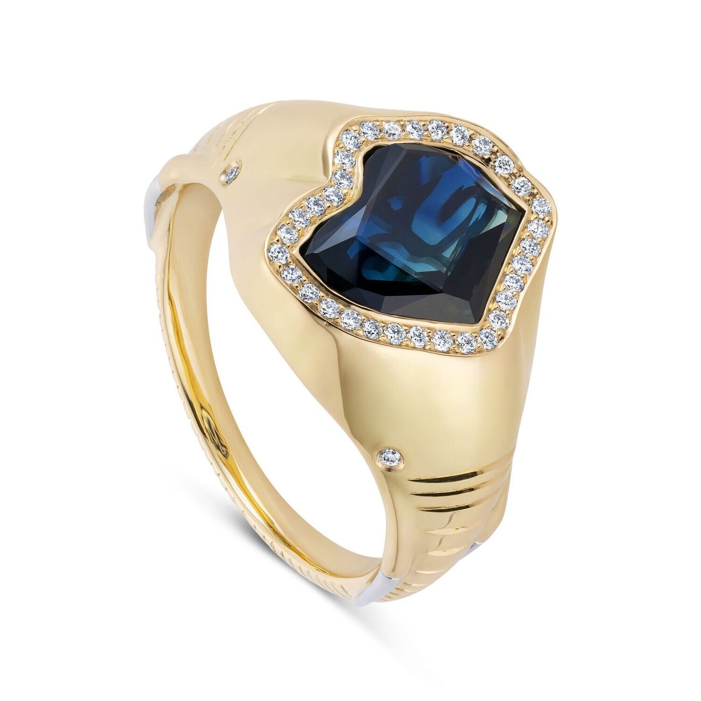 18ct Yellow Gold and Platinum Africa Elephant Sapphire Diamond Signet Ring