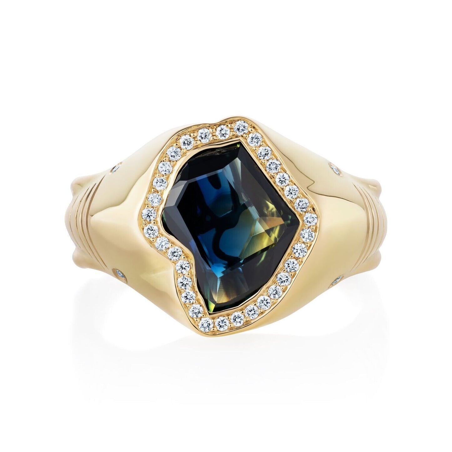 18ct Yellow Gold and Platinum Africa Elephant Sapphire Diamond Signet Ring