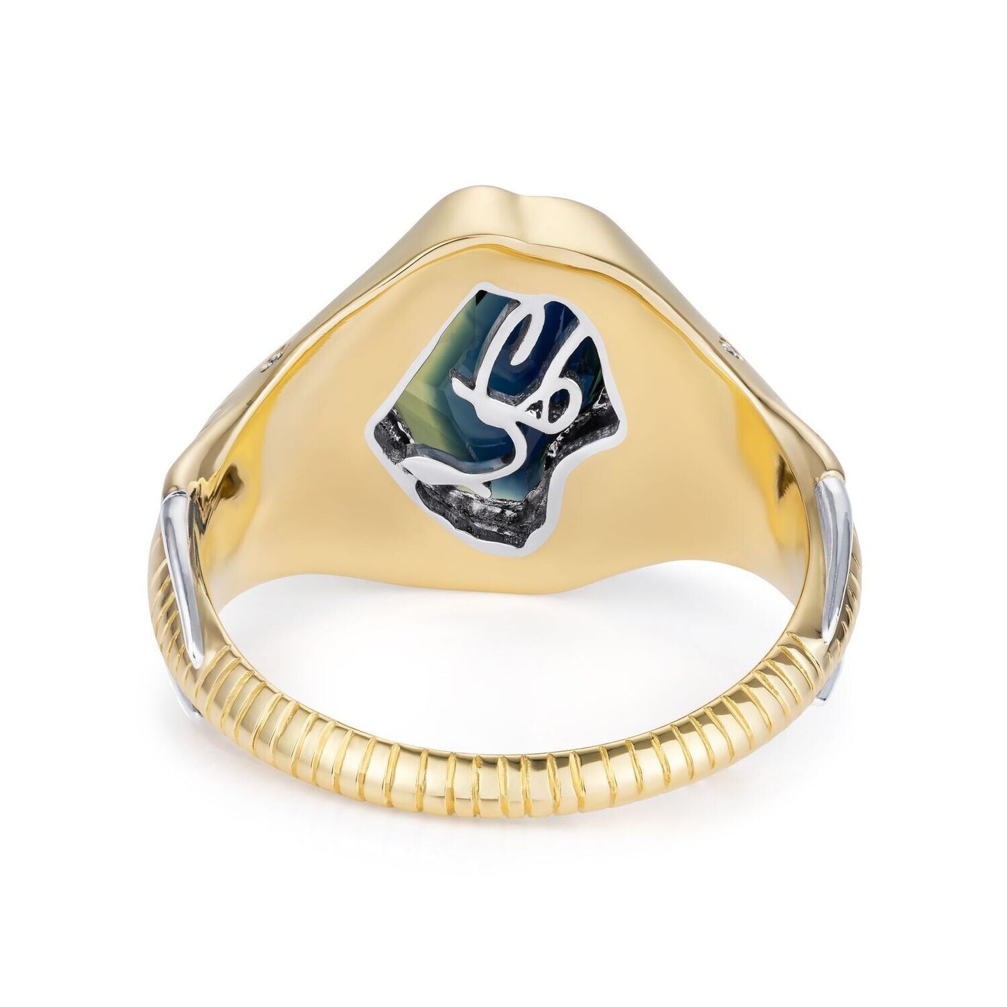 18ct Yellow Gold and Platinum Africa Elephant Sapphire Diamond Signet Ring