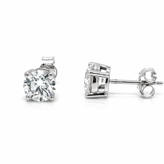 Round Brilliant Cut 0.65ct Lab Grown Diamond Four Claw Stud Earrings in 9ct White Gold