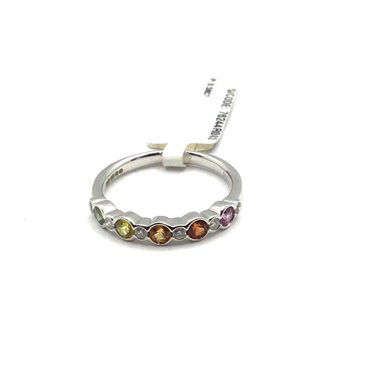 9ct White Gold Diamond and Fancy Sapphire Bezel Eternity Ring