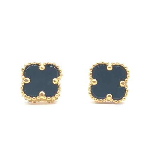 925 yellow gold onyx clover stud earrings