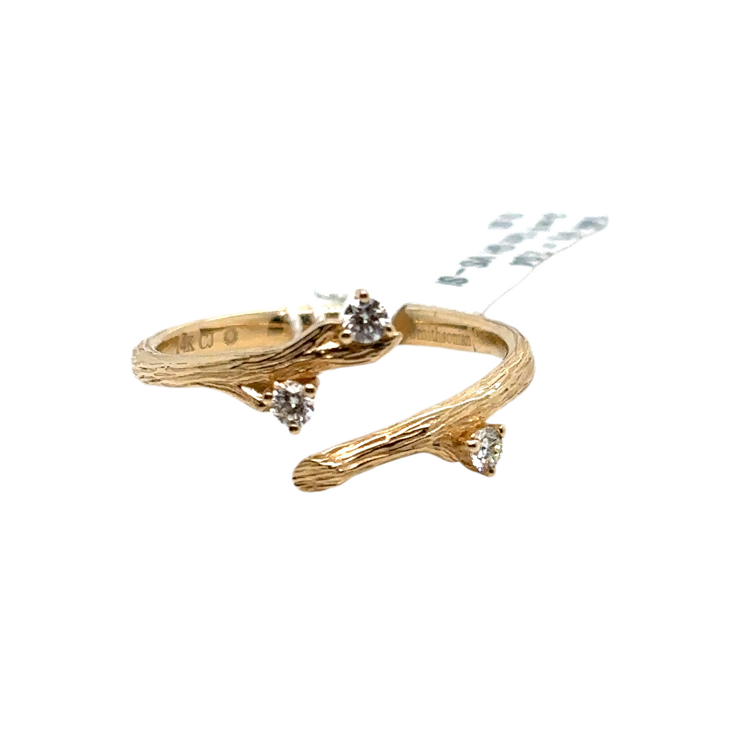 Diamond and 14ct Gold Natural Bark Detail Open Ring